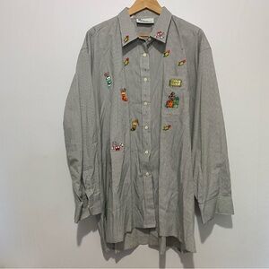 MiLi Designs 2X Christmas Holiday Shirt‎ | Embroidered Striped Button Up Shirt